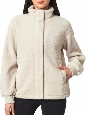Mondetta Women's Sherpa Full Zip Short Fleece Jacket with Pockets white